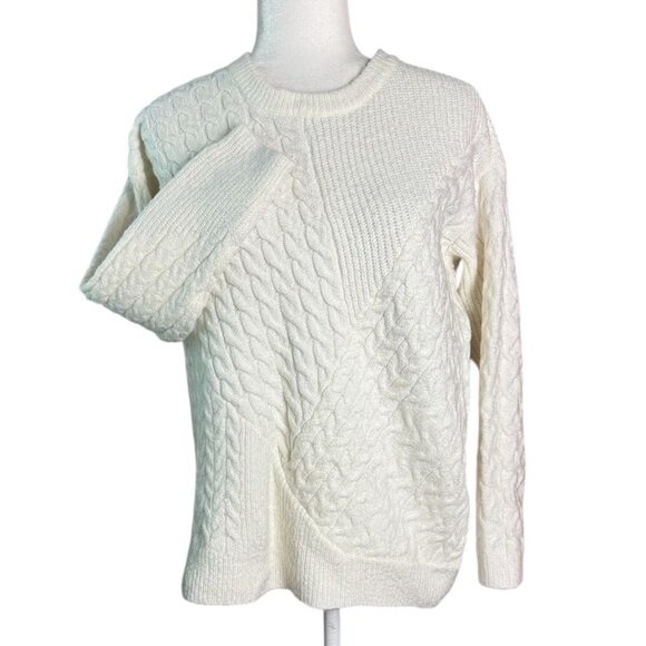 CHELSEA & THEODORE Ivory Fisherman Cable Knit Sweater Crewneck Womens Sz S - Picture 1 of 8
